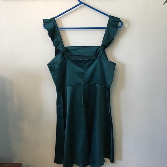 The Vanity Room Satin Party Dress Blue Mini Short Ruffles Large Silky Flare - Picture 4 of 5